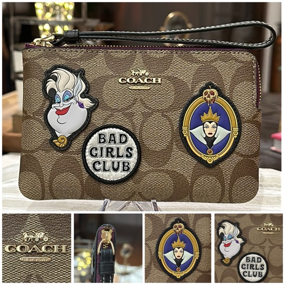 Disney X Coach Corner Zip Wristlet w/Disney Villains Bad Girls Club Patches, NWT - Picture 4 of 16